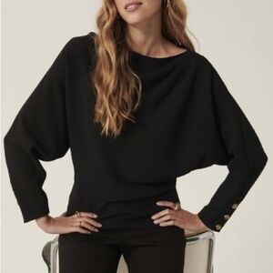 TARA JARMON Tom Crepe Black Top Size Medium